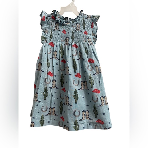 Pink Chicken Other - PINK CHICKEN Girls Light Blue Cowgirl Print Smocked Sleeveless Dress - Size 3T